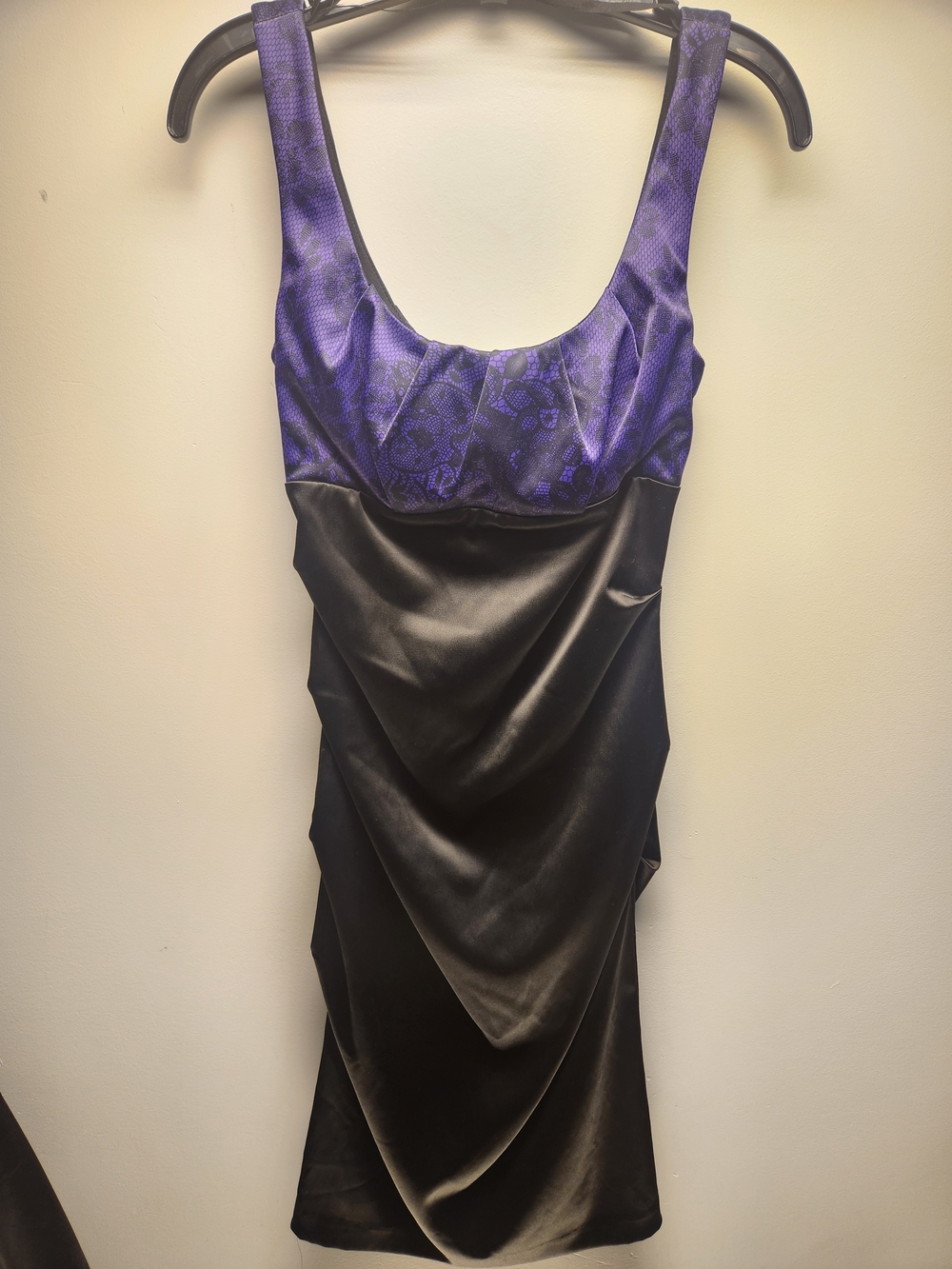 Purple Bust Black Satin Draped Dress